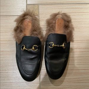 Gucci Princetown 1955 Horsebit Accent Leather Fur Mules